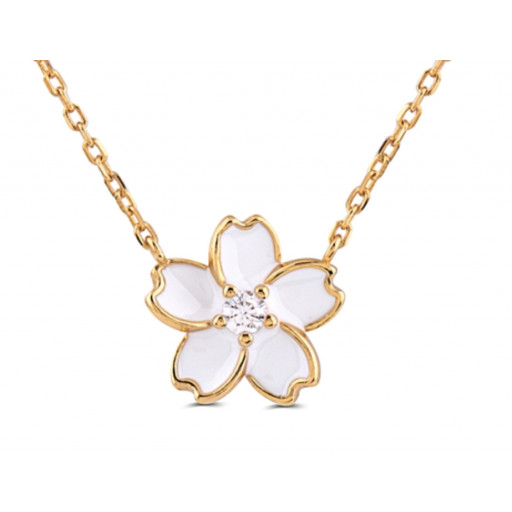 Van Cleef Inspired Floral Opal Necklace in Yellow Gold Plated Italian Sterling Silver