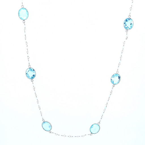 Tiffany Inspired Blue Topaz Station Necklace in Italian Sterling Silver