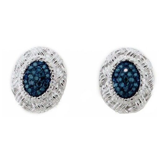 Tiffany Inspired Blue Diamond Cluster Earrings in Italian Sterling SIlver
