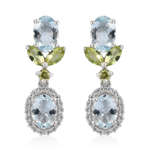 Harry Winston Inspired Aquamarine & Peridot Drop Earrings in Italian Sterling Silver