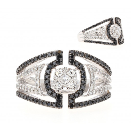 Prada Inspired Black & White Diamond Ring in Italian Sterling Silver