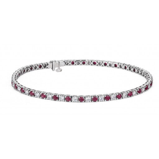 Riviera Inspired Round Brilliant Cut Ruby & White Topaz Tennis Bracelet in Italian Sterling Silver