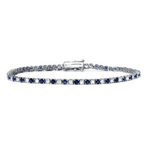 Riviera Inspired Round Brilliant Cut Blue Sapphire & White Topaz Tennis Bracelet in Italian Sterling Silver