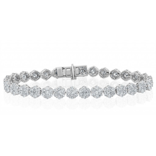 Tiffany Inspired Floral Diamond Cluster Tennis Bracelet in 10K White Gold