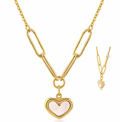 Rolex Inspired Mother of Pearl Heart Necklace In Yellow Gold Plated Italian Sterling Silver