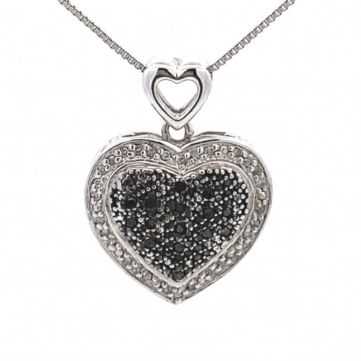 Prada Inspired Black Diamond Heart Pendant in Italian Sterling Silver