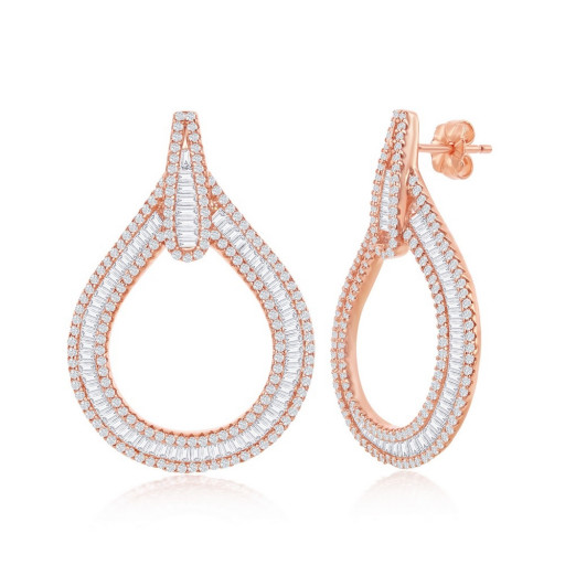 Cartier Inspired Teardrop Earrings With White Topaz & Swarovski Cubic Zirconia In Rose Gold Plated Italian Sterling Silver