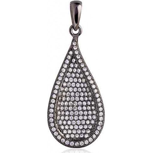 Prada Inspired Concave Teardrop Pendant With Black Rhodium Finish in Italian Sterling Silver