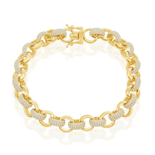 Cartier Inspired Multi Link Swarovski Cubic Zirconia Bracelet in Yellow Gold Plated Italian Sterling Silver