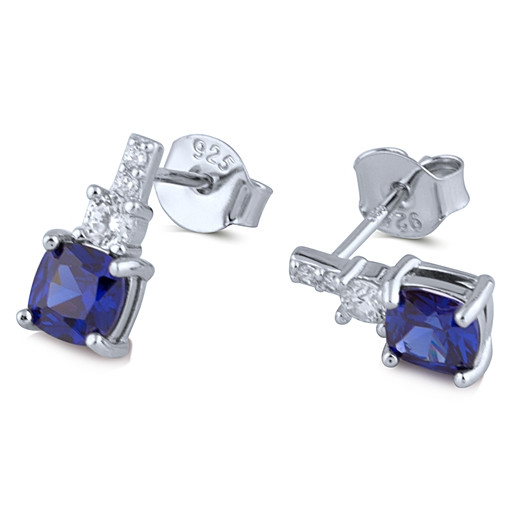 Harry Winston Style Simulated Princess Cut Tanzanite Drop Earring With Swarovski Cubic Zirconia in Italian Sterling Silver