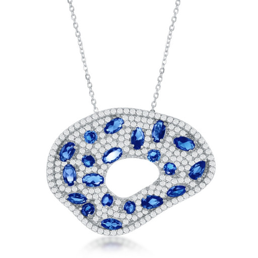 Abstract Inspired Simulated Blue Sapphire & Swarovski Cubic Zirconia Pendant in Italian Sterling Silver