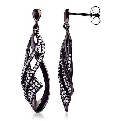 Prada Inspired Teardrop Earrings With Black Rhodium Finish & Swarovski Cubic Zirconia in Italian Sterling Silver