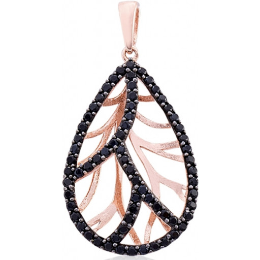 Cartier Inspired Floral Teardrop Pendant in Rose Gold Plated Italian Sterling Silver