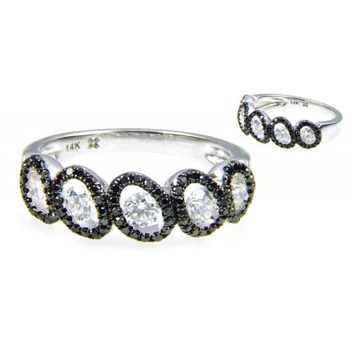 Prada Style Black & White Round Brilliant Cut Diamond Ring in 14K White Gold 1.50TDW