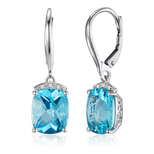 Tiffany Inspired Blue Topaz & Diamond Drop Earrings in 10K White Gold
