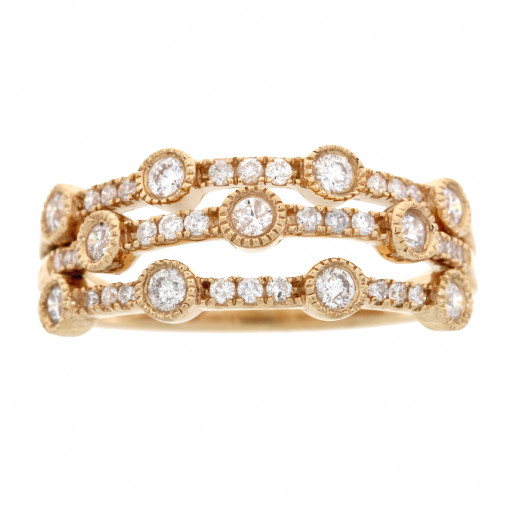 Cartier Inspired Multi Row Past, Present & Future Diamond Ring in 10K Rose Gold
