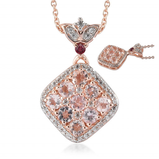 Harry Winston Inspired Morganite & Diamond Pendant in Rose Gold Plated Italian Sterling Silver