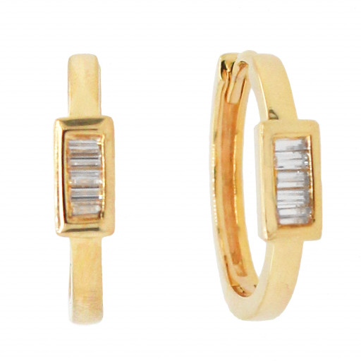 Cartier Inspired Baguette Diamond Hoop Earrings in Yellow Gold & Italian Sterling Silver