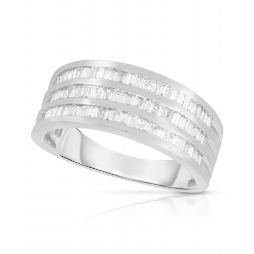Tiffany Inspired Baguette Cut Multi Row Diamond Ring in Italian Sterling Silver & White Gold