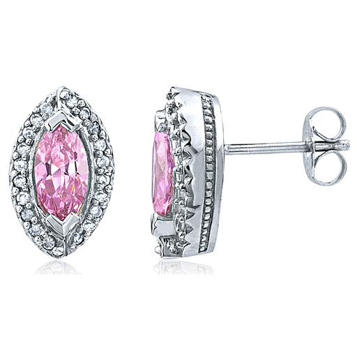 Cartier Inspired Marquise Cut Pink Quartz Stud Earrings in Italian Sterling Silver