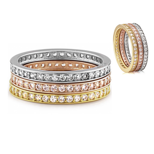 Cartier Inspired Fully Stackable Rings in Tri Colour Italian Sterling Silver