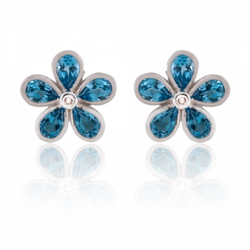 Floral Blue Topaz Stud Earrings in Italian Sterling Silver