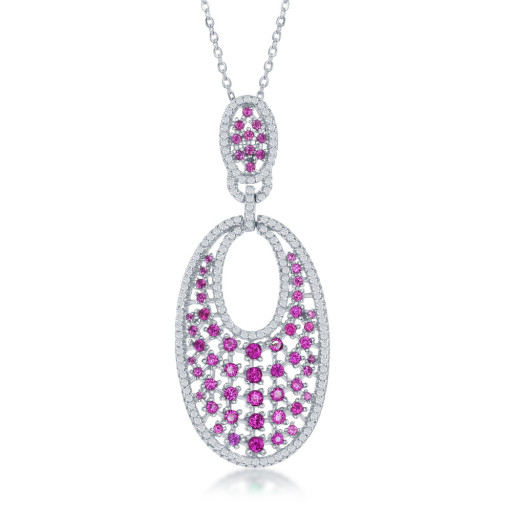 Cartier Inspired Graduated Simulated Ruby & White Topaz Pendant in Italian Sterling Silver