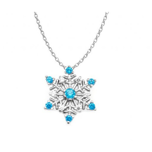Tiffany Inspired Snowflake Pendant With Blue Topaz in Italian Sterling Silver