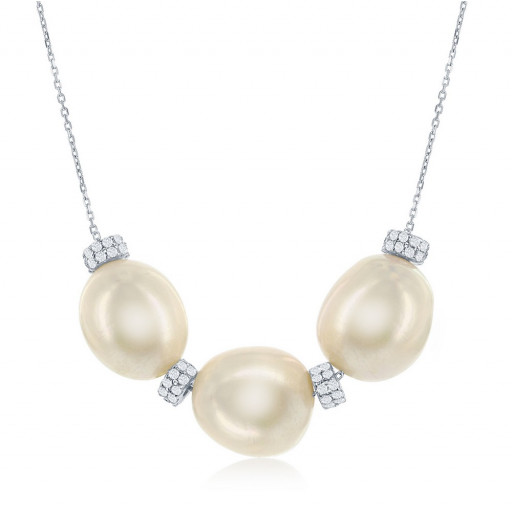 Past, Present & Future Freshwater Pearl & White Topaz Necklace in Italian Sterling Silver