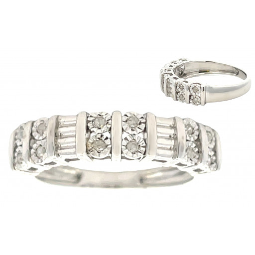 Tiffany inspired Illusion Set Diamond Band in Italian Sterling Silver