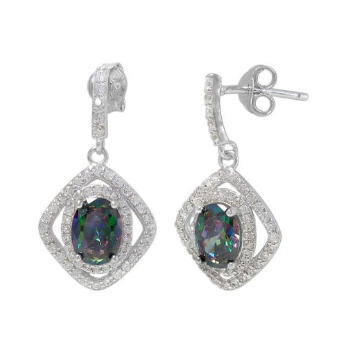 Tiffany Inspired Mystic Topaz & Swarovski Cubic Zirconia Drop Earrings In Italian Sterling Silver