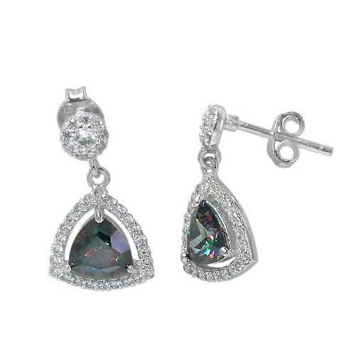 Tiffany Inspired Mystic Topaz & Swarovski Cubic Zirconia Drop Earrings In Italian Sterling Silver