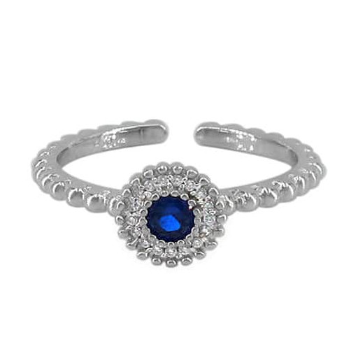 Cartier Inspired Open Bottom Halo Ring With Blue Sapphire & White Topaz in Italian Sterling Silver