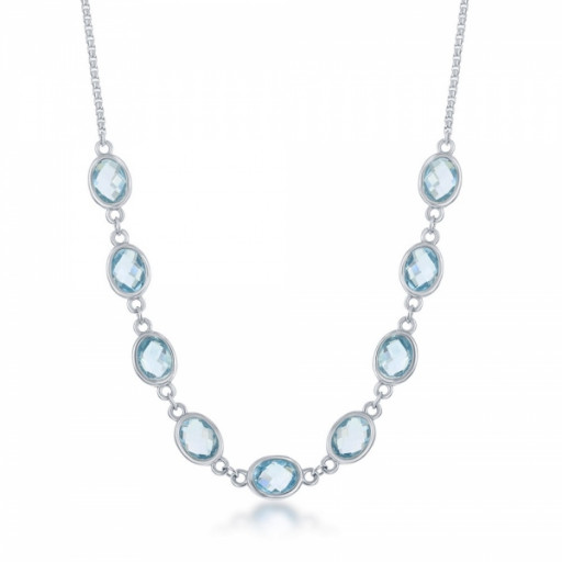Bezel Set Blue Topaz Necklace in Italian Sterling Silver