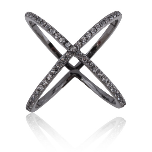 Prada Inspired Love Ring With Swarovski Cubic Zirconia in Black Rhodium Plated Italian Sterling Silver