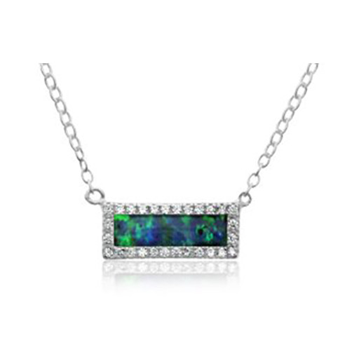 Gucci Inspired Rectangular Opal Necklace in Italian Sterling Silver