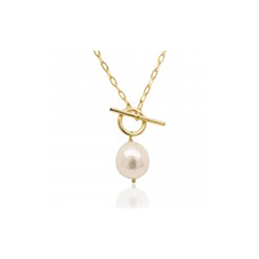 Mikimoto Inspired Freshwater Cultured Pearl Drop Necklace With Toggle Clasp in Yellow Gold Plated Italian Sterling Silver