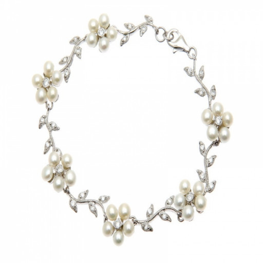 Mikimoto Inspired Freshwater Cultured Pearl & White Topaz Bracelet in Italian Sterling Silver