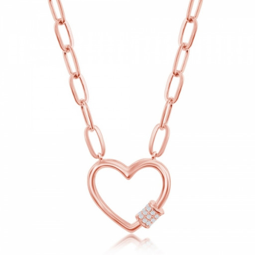 Tiffany Inspired Carabiner Heart Necklace in Rose Gold Plated Italian Sterling Silver