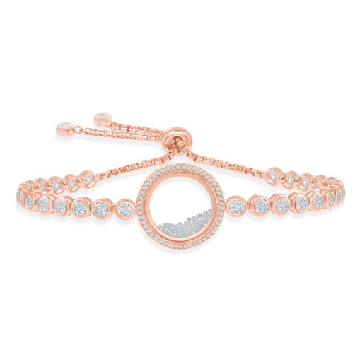 Chopard Inspired Dancing Diamond Style Bolo Bracelet in Rose Gold Plated Italian Sterling Silver