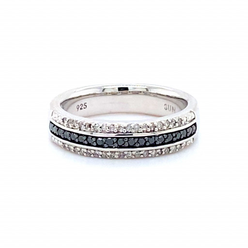 Cartier Inspired Black & White Diamond Ring in Italian Sterling Silver