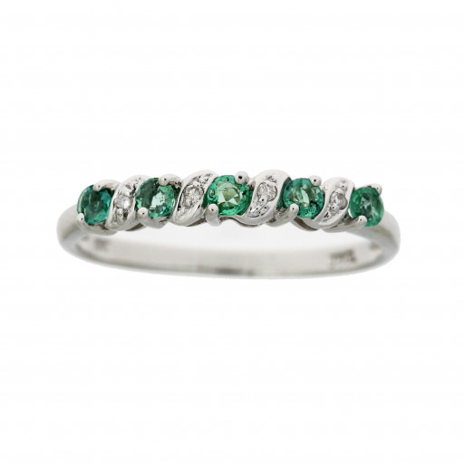Tiffany Inspired Emerald & Diamond Anniversary Ring in 14K White Gold