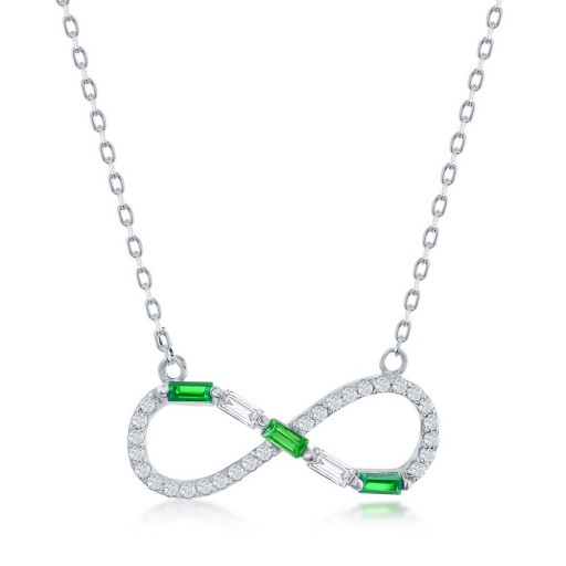 Tiffany Inspired Emerald Cut Emeralds & White Topaz Infinity Necklace in Italian Sterling Silver