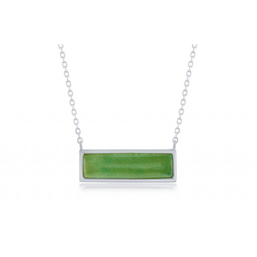 Gucci Inspired Rectangular Jade Necklace in Italian Sterling Silver