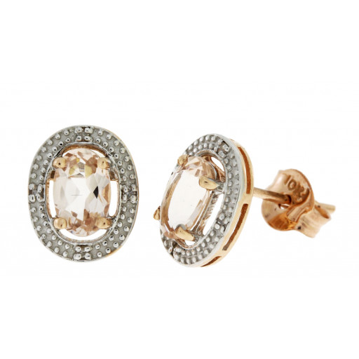 Princess Diana Inspired Morganite & Diamond Halo Earrings in 10K Rose Gold