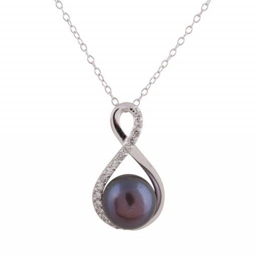 Infinity Design Freshwater Cultured Pearl & White Topaz Pendant in Italian Sterling Silver