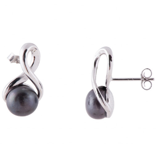 Infinity Design Freshwater Cultured Pearl & White Topaz Earrings in Italian Sterling Silver
