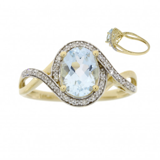 Tiffany Inspired Aquamarine & Diamond Halo Ring in 14K Yellow Gold
