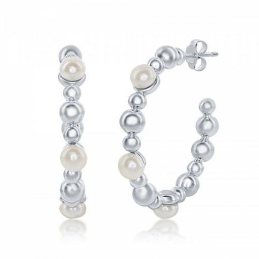 Mikimoto Inspired Freshwater Cultured Pearl Hoop Earrings in Italian Sterling Silver