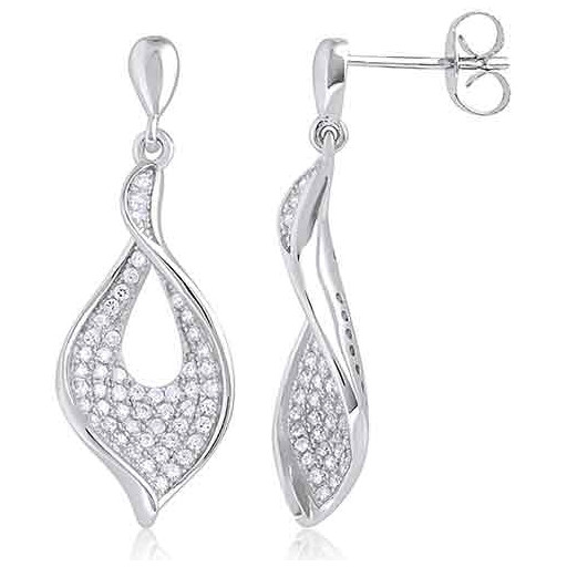 Tiffany Inspired Concave Curved Drop Earrings With Swarovski Cubic Zirconia in Italian Sterling Silver